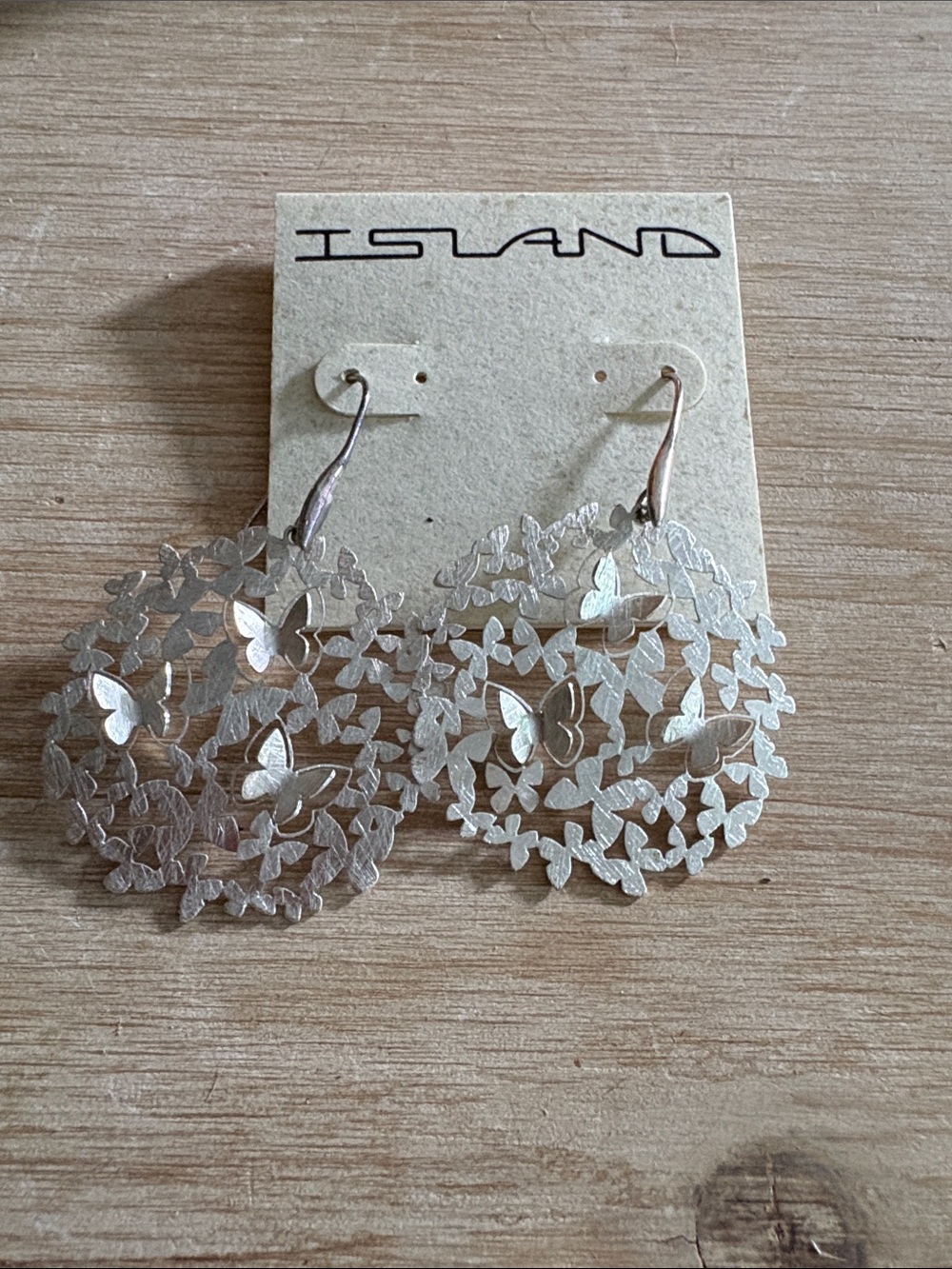 Island Silver-Tone Butterfly Filigree Dangle Earrings